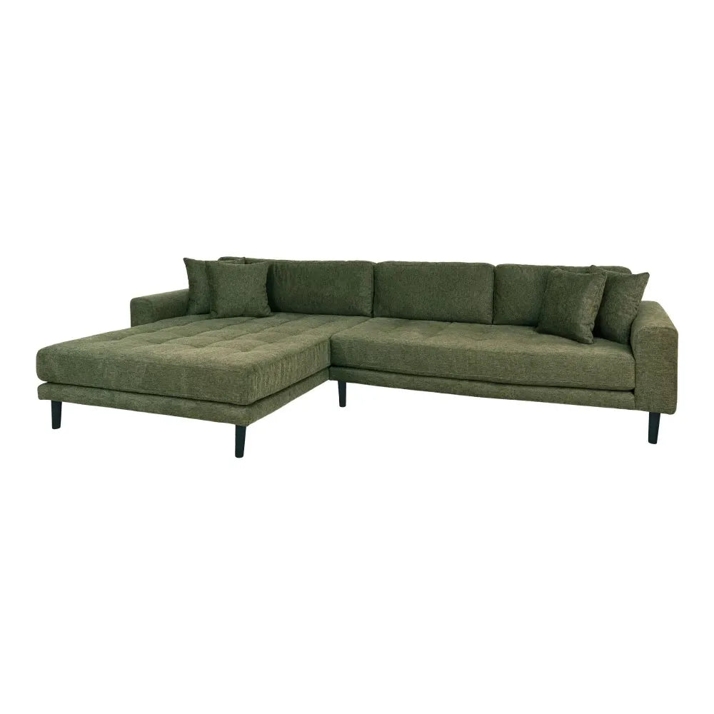 Coltar orientare stanga cu picioare din Lemn de fag Negru tapitat cu Stofa Verde L290xH76cm Lido