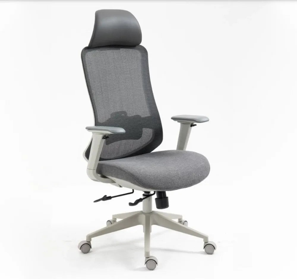Scaun de birou cu inaltime reglabila tapitat cu Stofa/plasa Gri cu picioare din Plastic Alb H120-132xL64xA49cm Ergon