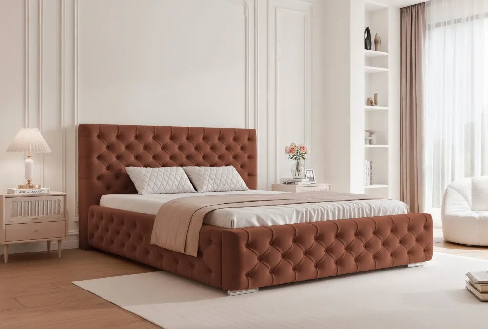 Pat 140 x 200 tapitat cu Stofa Kronos Teracota Noah