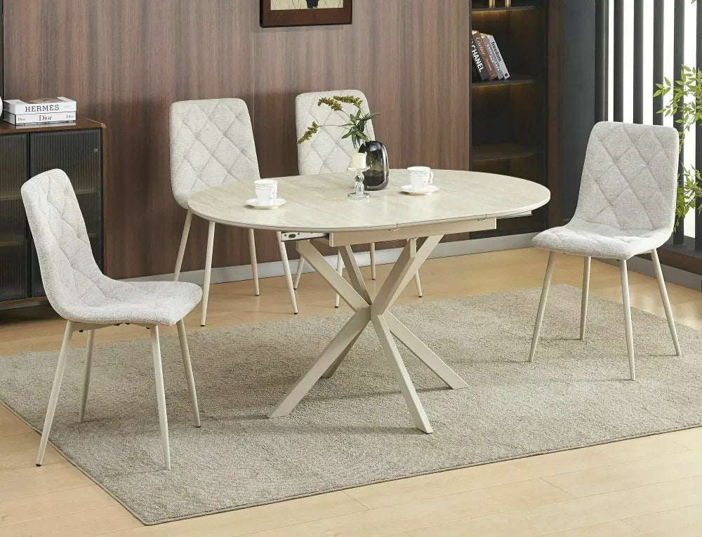 Masa extensibila din Metal Bej si MDF+Ceramica Bej lucios L100-130xH76cm Gaston