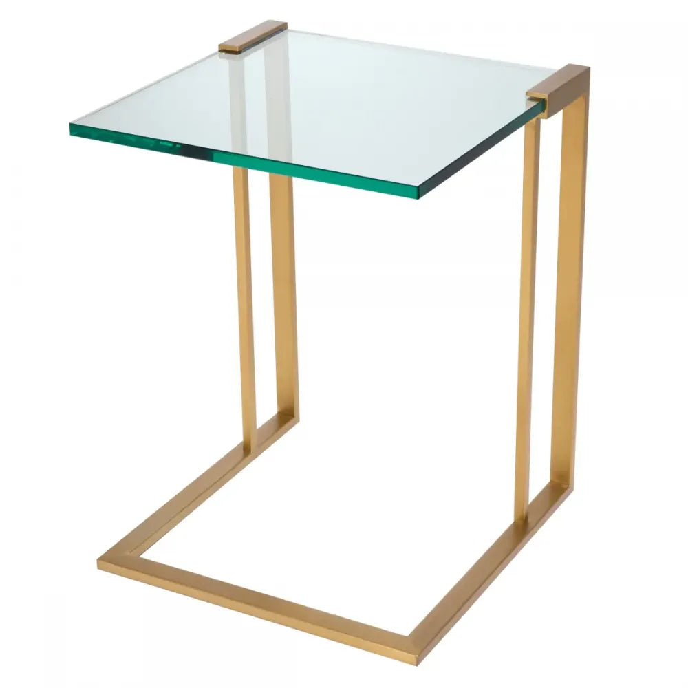 Masuta laterala Patrata din Otel inoxidabil Alama si Sticla Transparent L45.5xl45cm Perry Eichholtz
