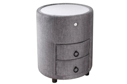 Noptiera rotunda cu iluminare din Catifea Gri si MDF Alb D45xH55cm SIGNUM