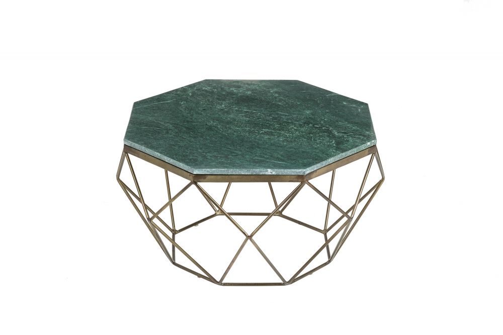 Masuta de cafea Hexagonala din Marmura si Metal Verde/Auriu antichizat L69xH38cm Diamond