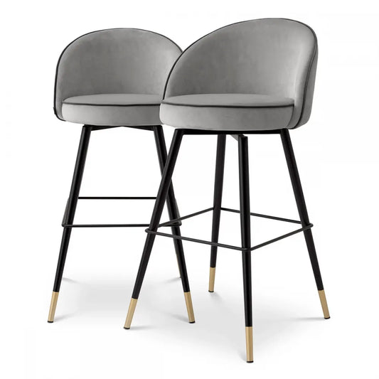 Set 2 scaune de bar pivotante tapitat cu Catifea Gri deschis cu picioare din Metal Negru/Auriu H103xL50xA55cm Cooper Eichholtz