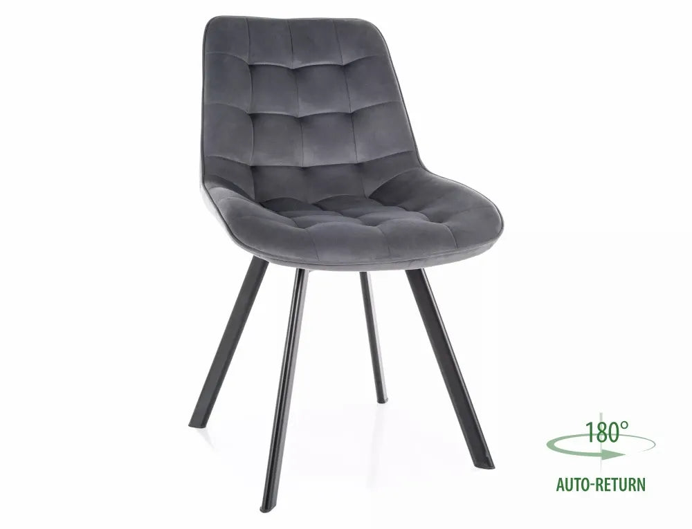 Set 2 scaune din Catifea Gri si Metal Negru Hx88Lx51xA60cm Monti