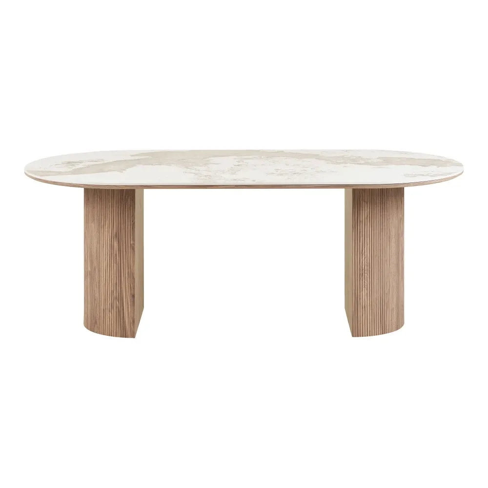Masa din MDF+Furnir de stejar Maro si Ceramica Alb L210xH76cm Athens