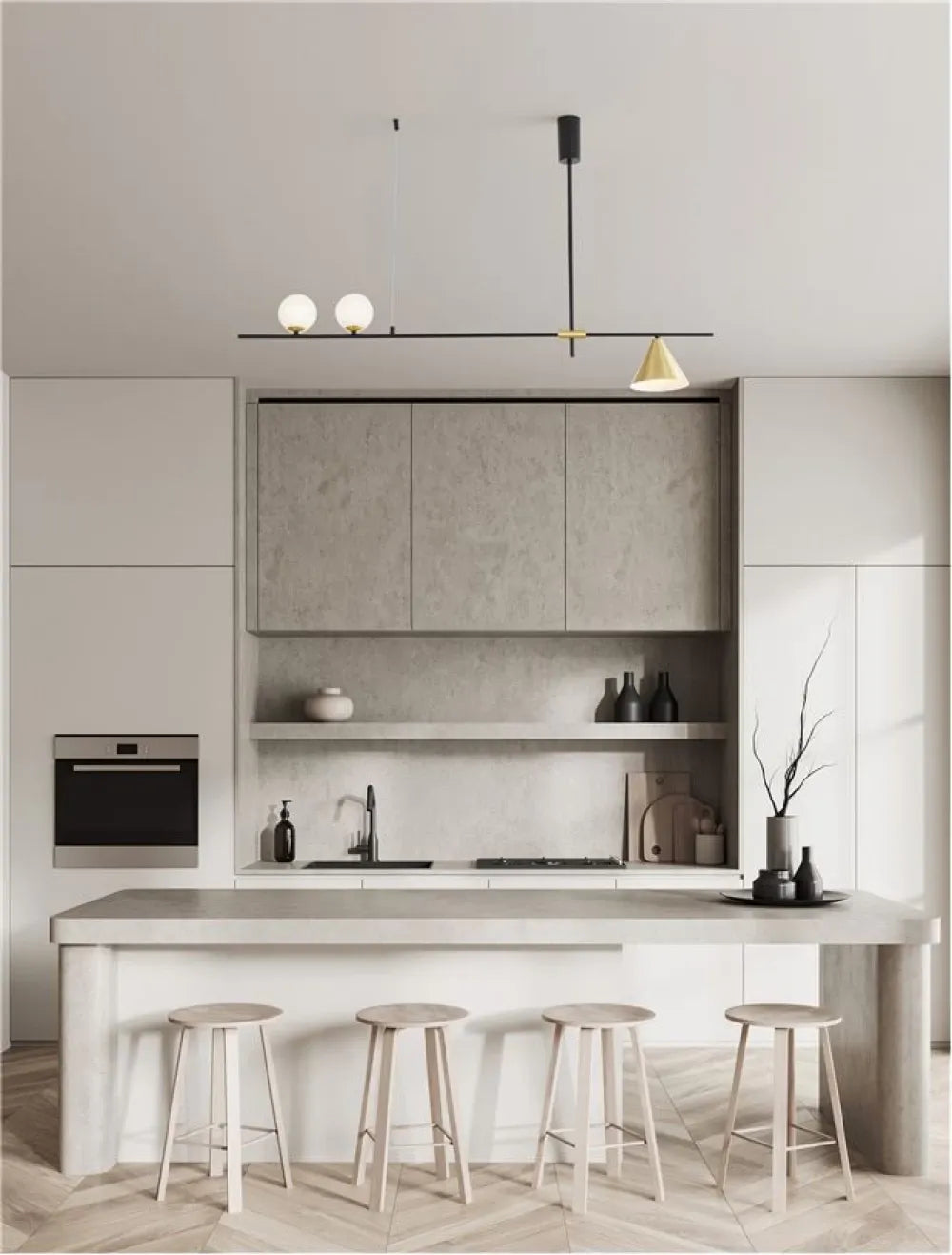Lustra structura din Metal Negru/Auriu si abajur din Sticla Alb H70xL123cm IP20 SWAY