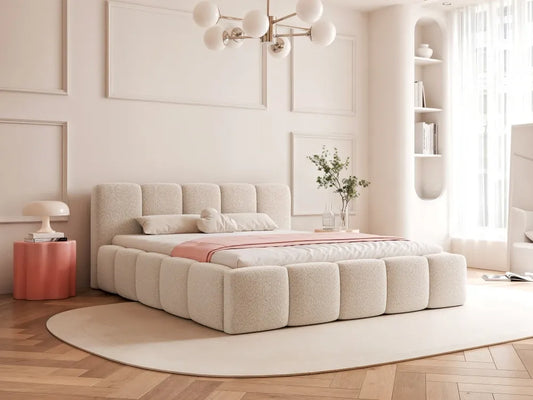 Pat 120 x 200 tapitat cu Stofa boucle Abriamo Bej Aeris