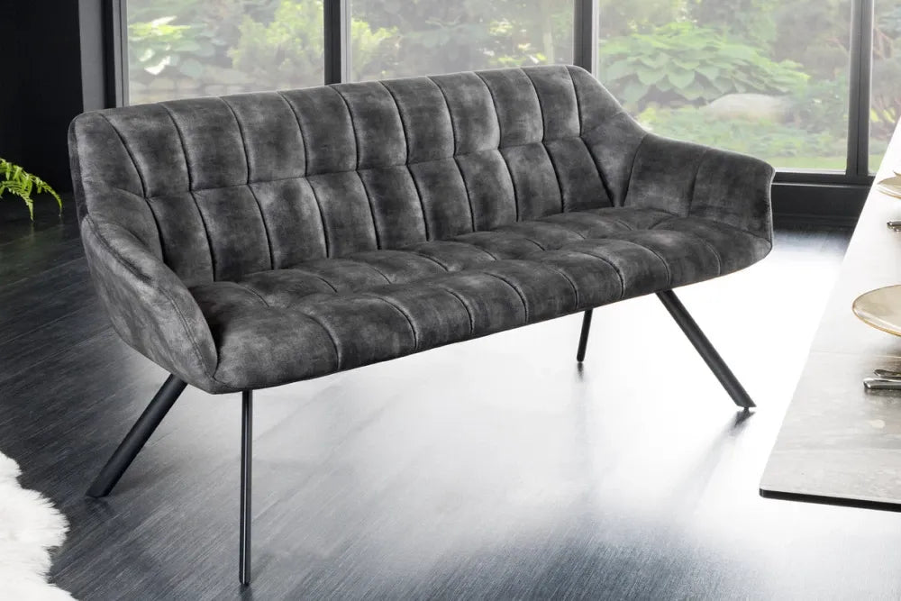 Banca din Metal Negru si Catifea Gri H85xL165cm Papillon