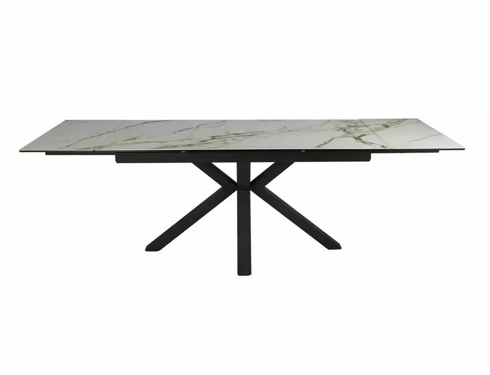 Masa Extensibila de 12 persoane din Sticla securizata+Ceramica Alb amber bianco si Metal Negru mat L160-240xH76cm Columbus