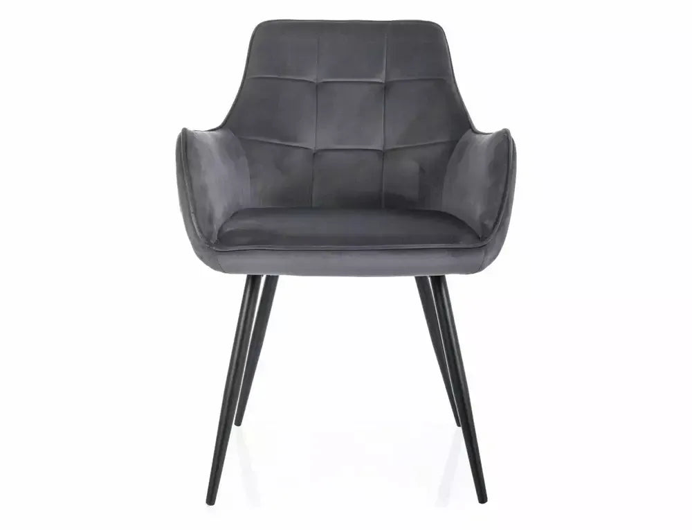 Scaun tapitat cu Catifea Gri cu picioare din Metal Negru H85xL57xA47cm Lemon