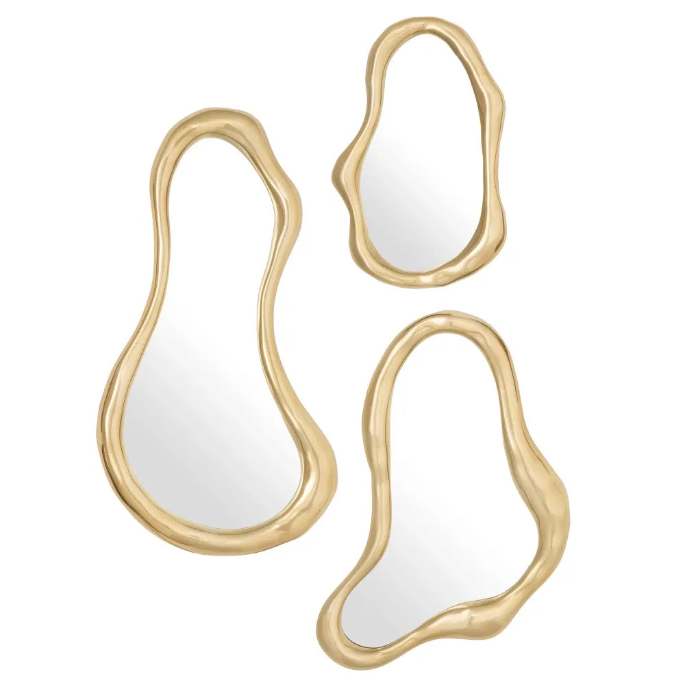 Set 3 oglinzi cu rama din Metal/MDF Auriu L28/38xH45/62/74cm Viterbo Eichholtz