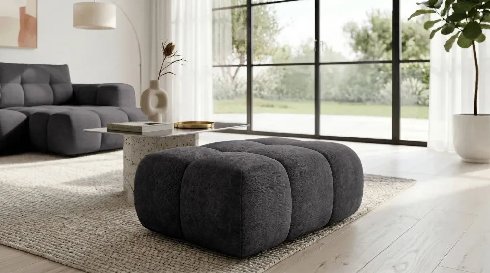 Taburet tapitat cu material pet friendly Alias gri L71x100cm