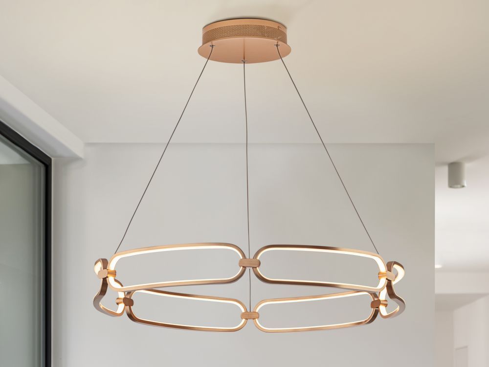 Lustra rotunda cu inaltime reglabila din Aluminiu Rose Gold cu LED D80xH110cm Colette