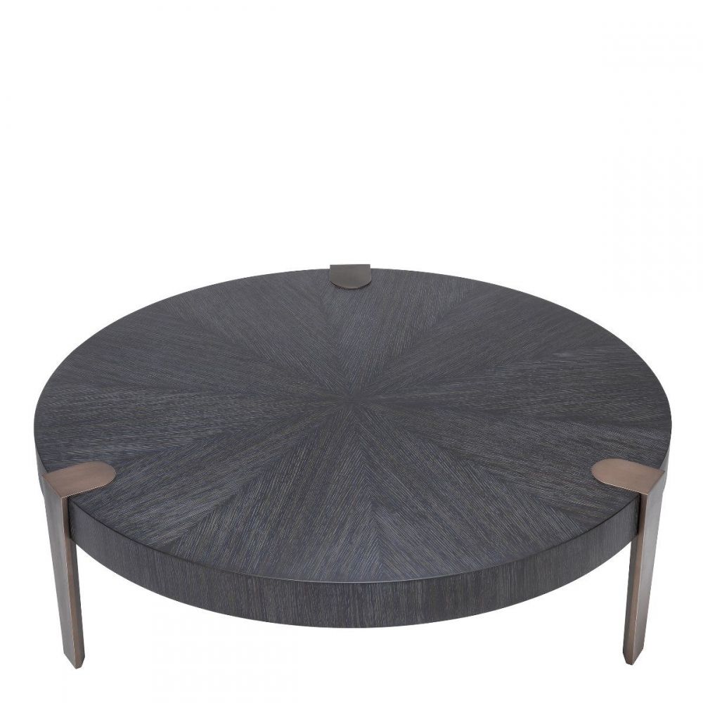 Masuta de cafea Rotunda din Metal si Furnir de stejar Maro/Negru D121xH39cm Oxnard