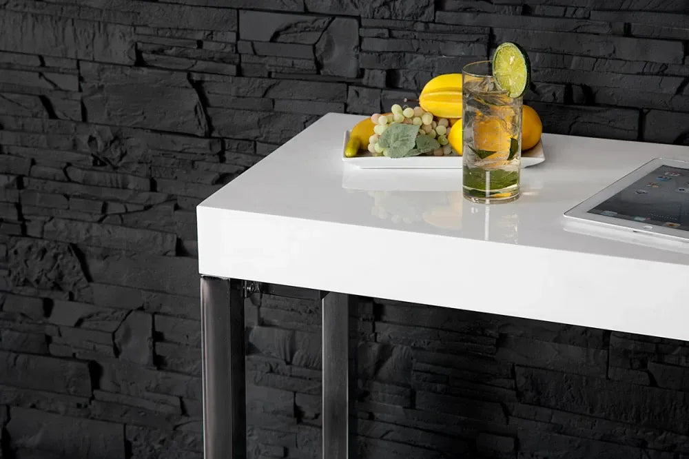 Birou din MDF Alb lucios si Metal Argintiu L120xH75cm White