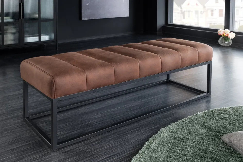 Bancheta din Metal Negru si Microfibra Maro H40xL108cm Petit beaute