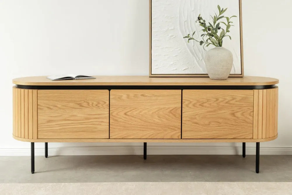 Comoda TV din MDF/Furnir de stejar Maro si Metal Negru L160xH55cm ATELIER