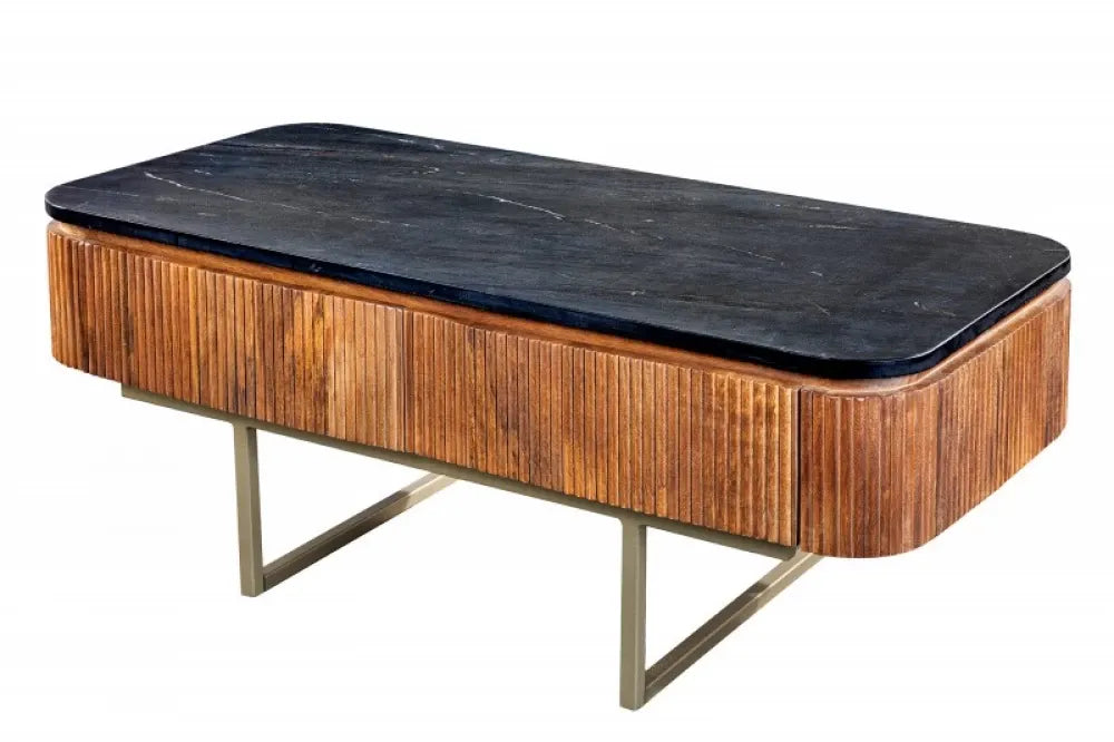 Masuta de cafea Dreptunghiulara din Marmura Negru si Metal/Lemn de mango Maro/Auriu L110xH46cm Gastsby