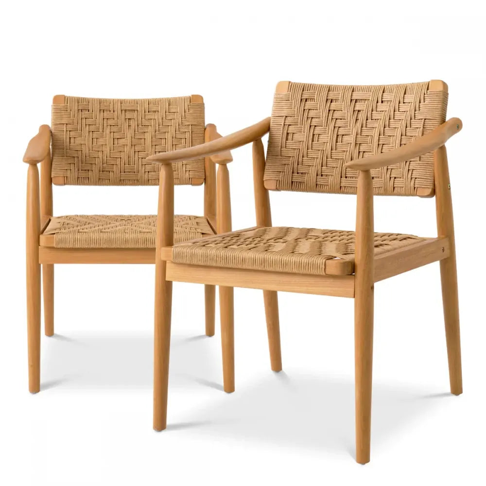 Set 2 scaune de exterior din Lemn de tec Maro si Polietilena Maro H78.5xL59.5xA57.5cm Coral Bay Eichholtz