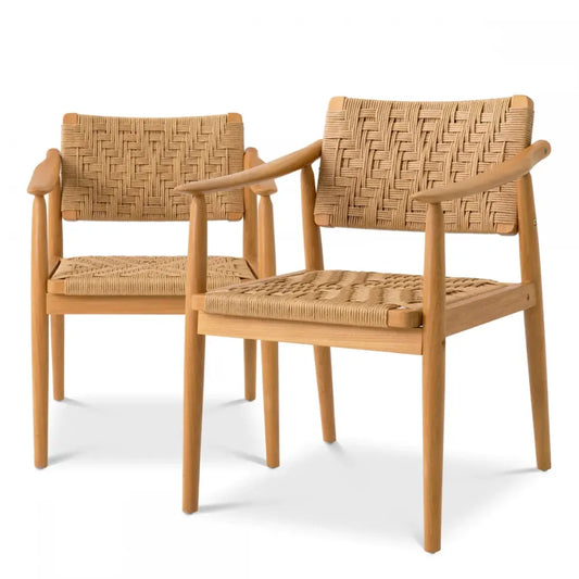 Set 2 scaune de exterior din Lemn de tec Maro si Polietilena Maro H78.5xL59.5xA57.5cm Coral Bay Eichholtz