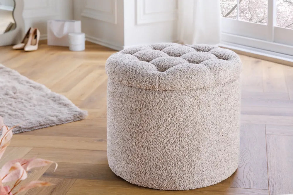 Puf cu spatiu de depozitare din Stofa boucle Bej H43xL50cm Modern Barock
