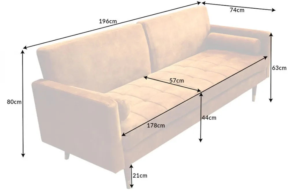 Canapea tapitat cu Catifea Galben L196cm Couture