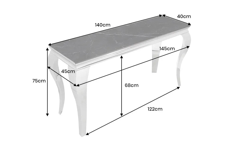 Consola din Piatra sinterizata Negru si Otel inoxidabil Argintiu L145xH75cm MODERN BAROCK