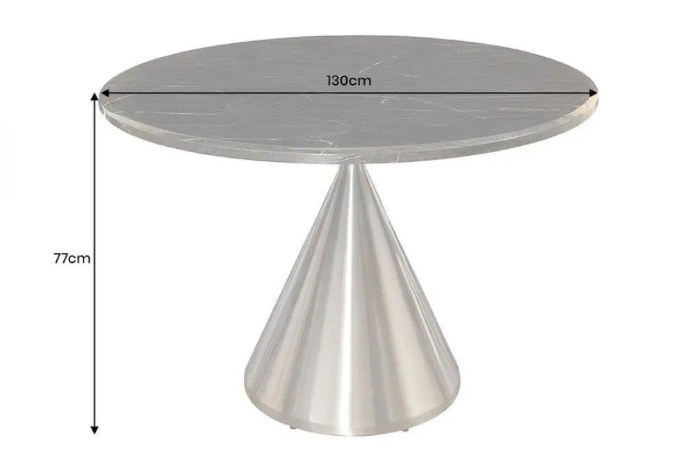 Masa din Marmura artificiala Negru si Metal Argintiu D130xH77cm Elegancia