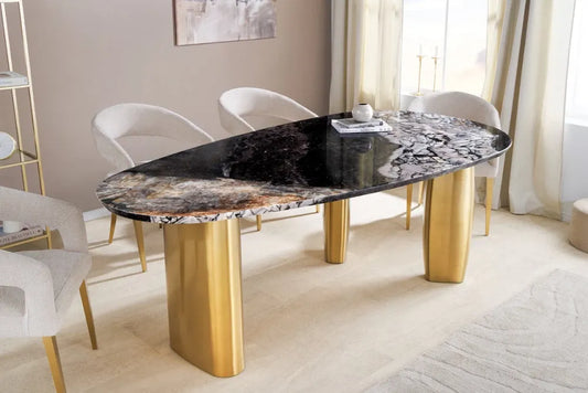 Masa din Marmura Multicolor si Metal Auriu L200xH76cm Organic