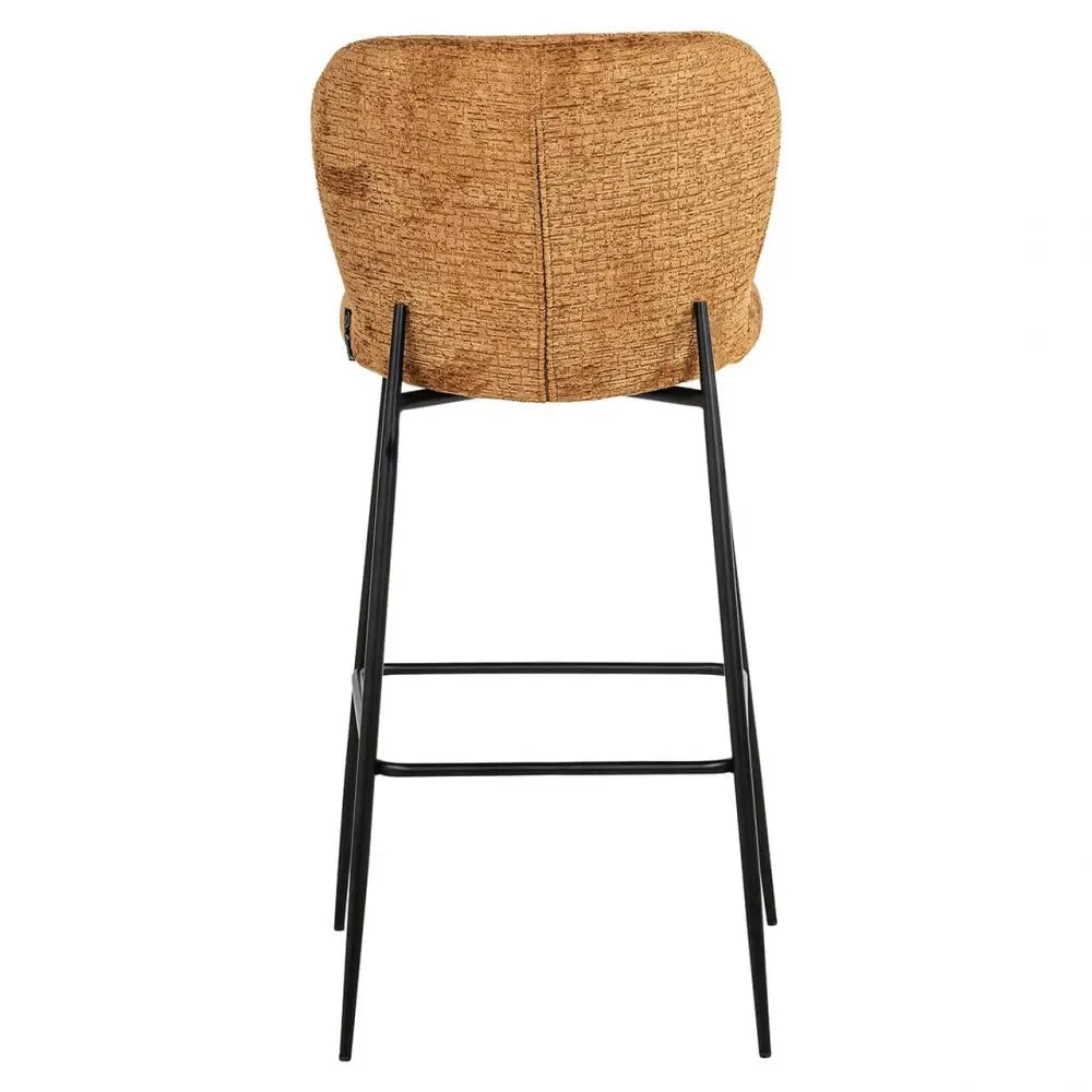 Scaun de Bar tapitat cu Stofa Maro cognac cu picioare din Metal Negru H105xL49xA55cm Darby Richmond Interiors