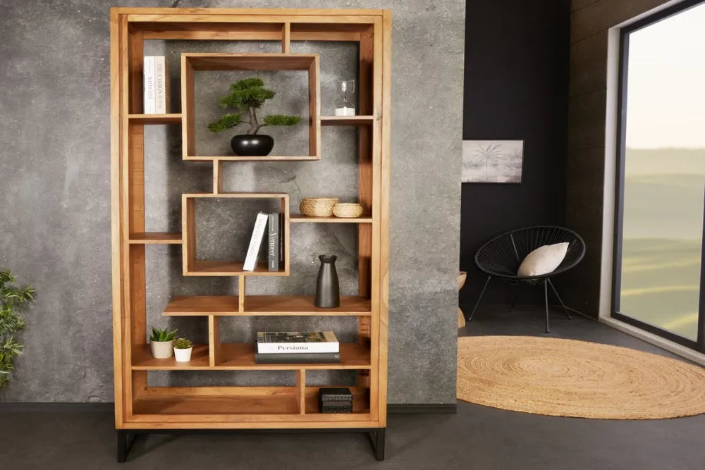 Etajera din Lemn de salcam Maro si Metal Negru L88xH190cm CUBUS