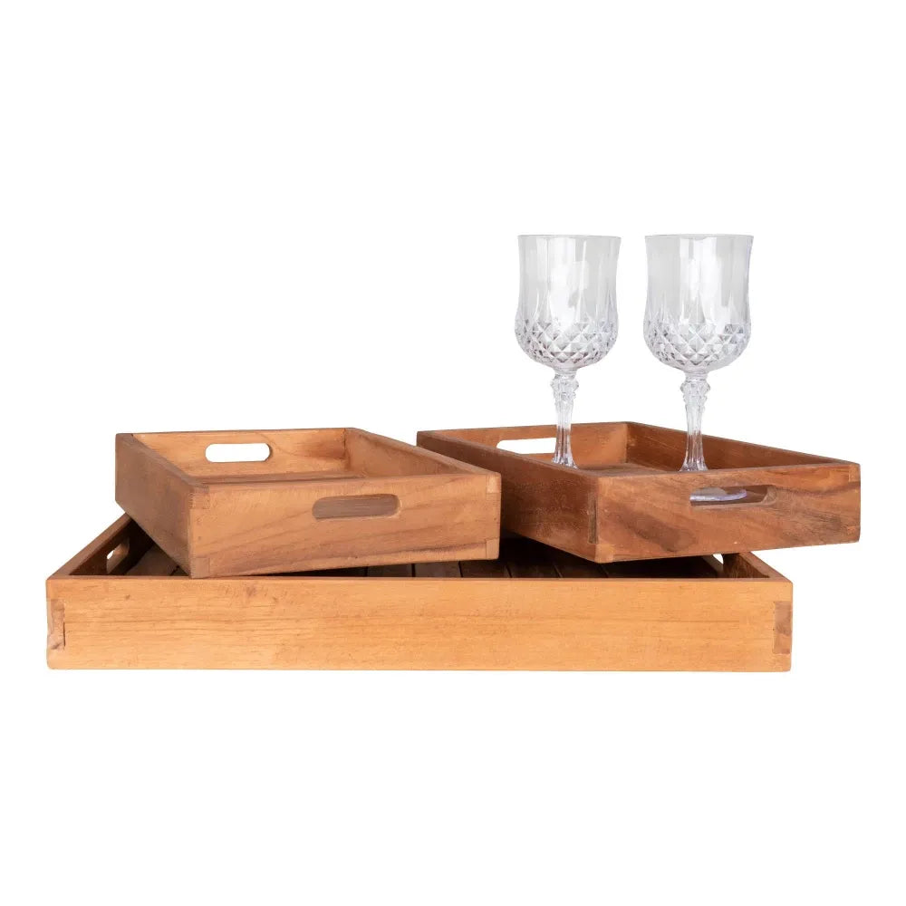 Set 3 tavi decorative din Lemn de tec Maro H5xL26-39cm Faro