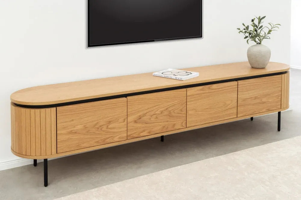 Comoda TV din MDF/Furnir de stejar Maro si Metal Negru L200xH55cm ATELIER