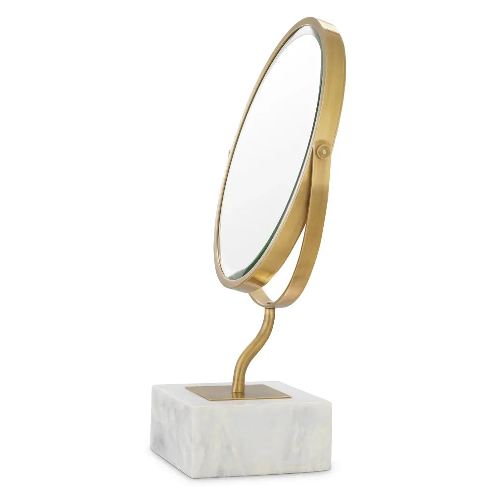 Oglinda de masa din Metal/Marmura Alama/Alb L42.5xH63cm Jovanni Eichholtz