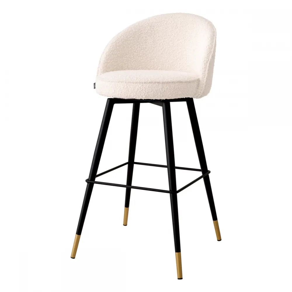 Set 2 scaune de bar pivotante tapitat cu Stofa boucle Crem cu picioare din Metal Negru/Auriu H103xL50xA55cm Cooper Eichholtz