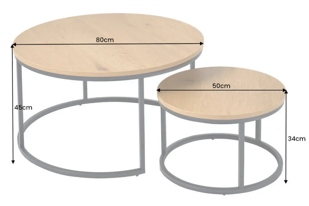 Set 2 masute de cafea din MDF Maro si Metal Negru D50/80xH34/45cm ELEGANCE