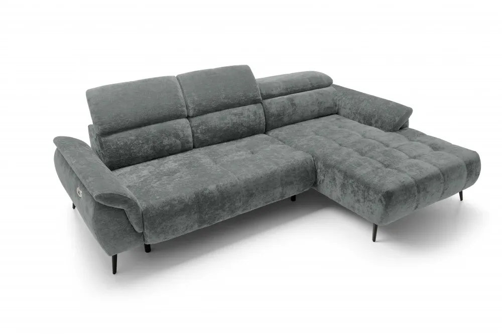 Coltar extensibil electric tapitat cu Chenille Gri inchis cu lada depozitare Genova I