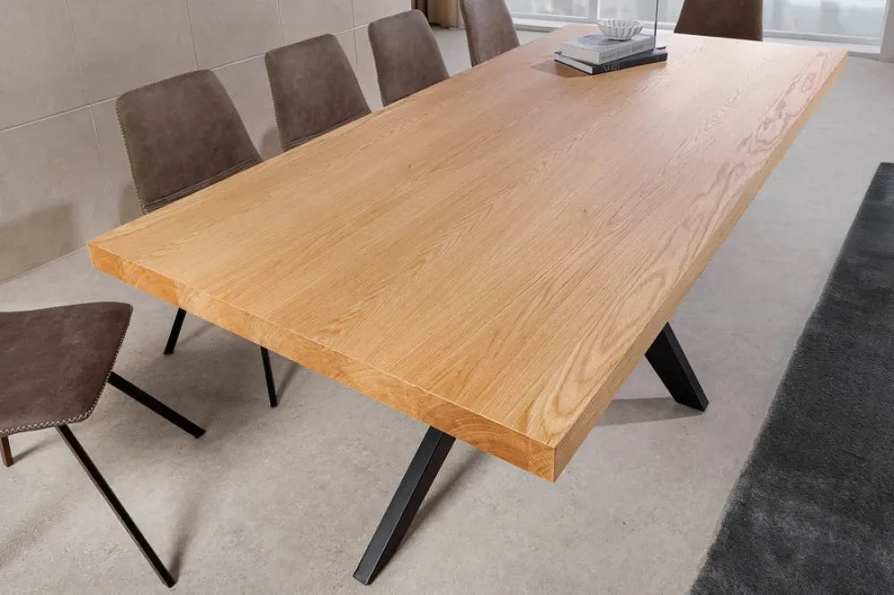 Masa din MDF/Funir de stejar Maro si Metal Negru L200xH76cm Zeus