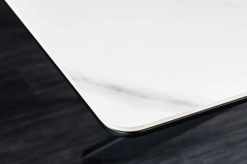 Masa extensibila Dreptunghiulara de 6-8 persoane din Ceramica Alb si Metal Negru L160-200xH76cm Alpine