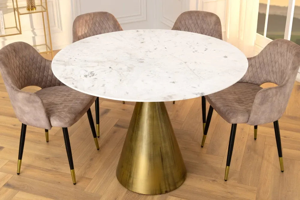 Masa rotunda din Marmura Alb si Metal Cupru D100xH77cm Elegancia