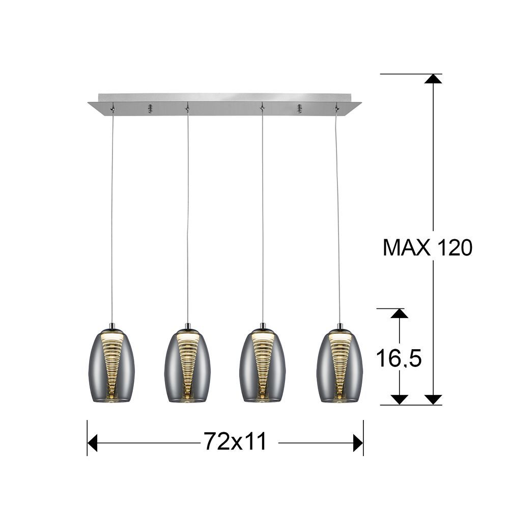 Lustra dreptunghiulara cu inaltime reglabila din Sticla Transparent cu LED  L72x12xH120cm Nebula