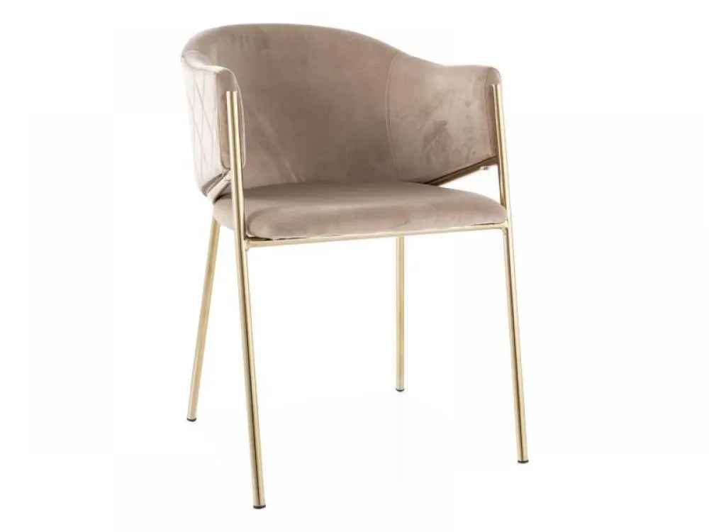 Scaun tapitat cu Catifea Bej cu picioare din Metal Auriu H77xL55xA45cm Bono