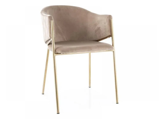 Scaun tapitat cu Catifea Bej cu picioare din Metal Auriu H77xL55xA45cm Bono