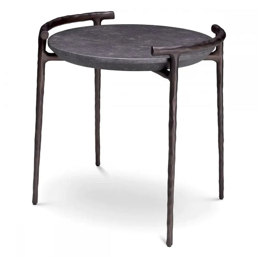Masuta laterala Rotunda din Aluminiu Bronz si Marmura Gri D55xH57.5cm Arca Eichholtz