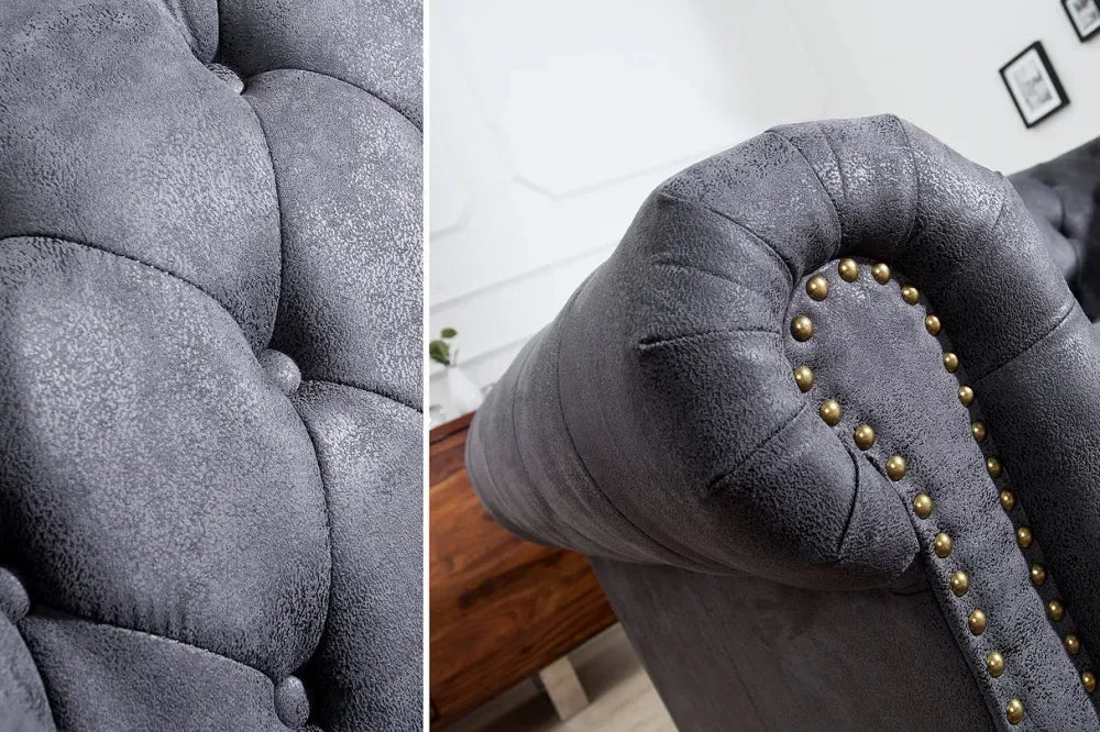 Canapea 3 locuri tapitat cu Microfibra Gri L200cm Chesterfield