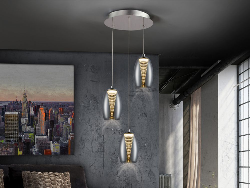 Lustra rotunda cu inaltime reglabila din Sticla Transparent cu LED  D30xH140cm Nebula