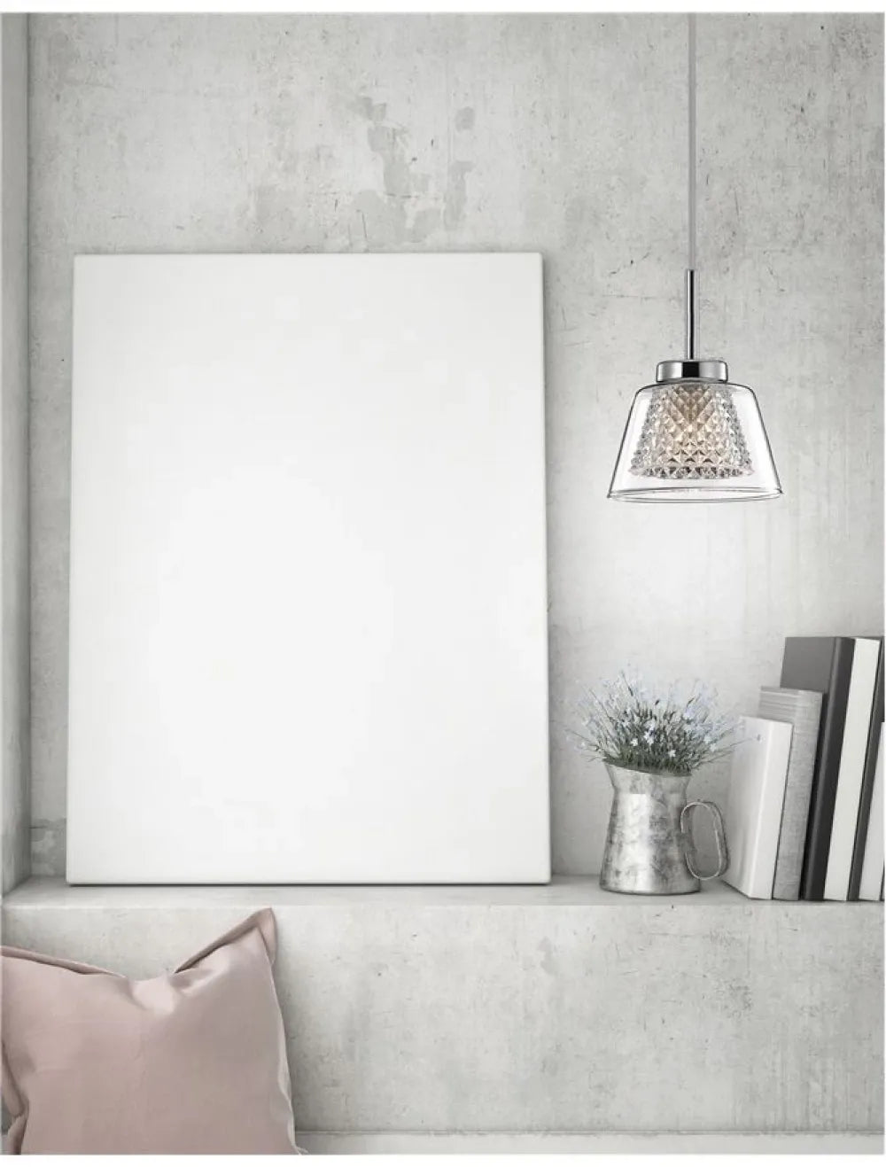 Pendul structura din Aluminiu Argintiu si abajur din Sticla Transparent H120xL12cm IP20 BOCCALE