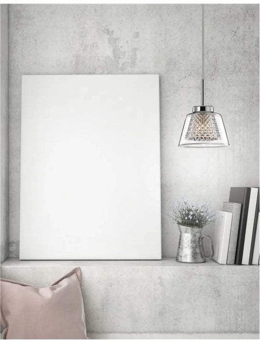 Pendul structura din Aluminiu Argintiu si abajur din Sticla Transparent H120xL12cm IP20 BOCCALE