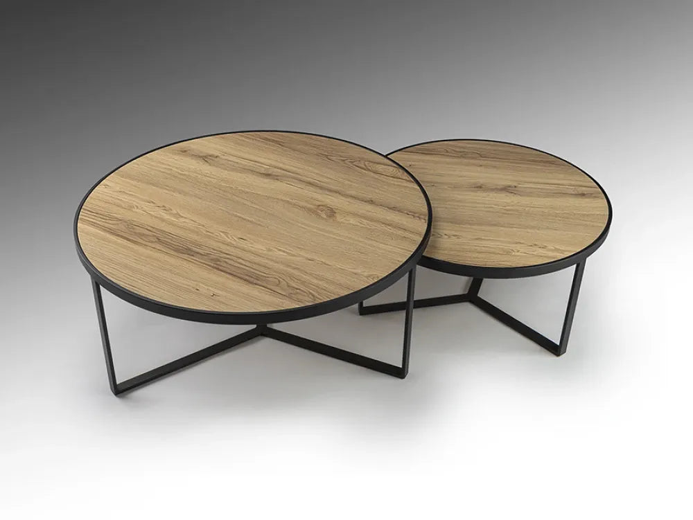 Set 2 masute de cafea din Metal Negru si MDF Maro D71/91xH36.5/41cm Naira
